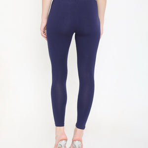 WOMEN NAVY BLUE ANKLE-LENGTH COTTON LEGGINGS