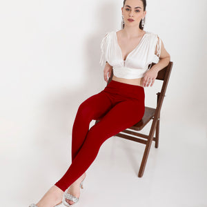 SOLID MAROON ANKLE-LENGTH COTTON LEGGINGS FOR WOMEN