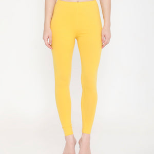 WOMEN SOLID YELLOW ANKLE-LENGTH COTTON LEGGINGS