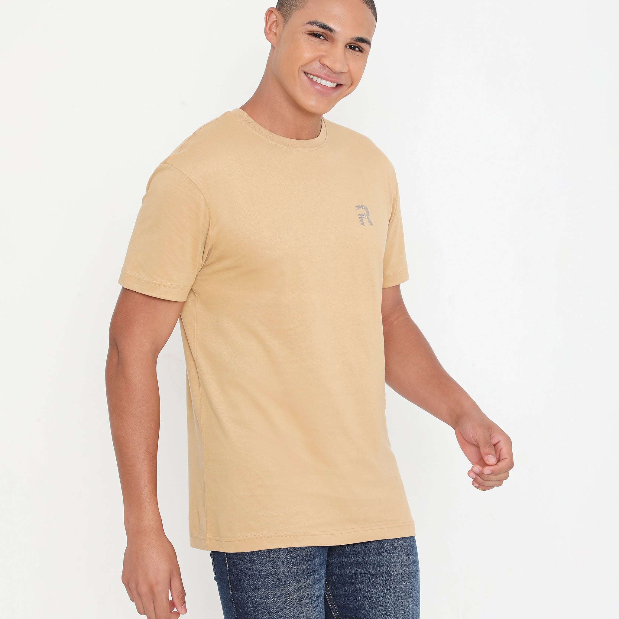 Men Khakhi  Pure Cotton Tee Casual- 003