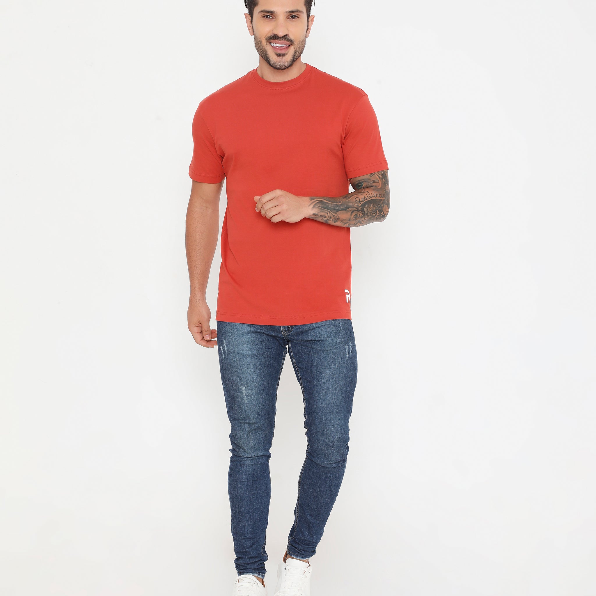 Men Solid Rust Leisurewear Essential Cotton Tee - 004