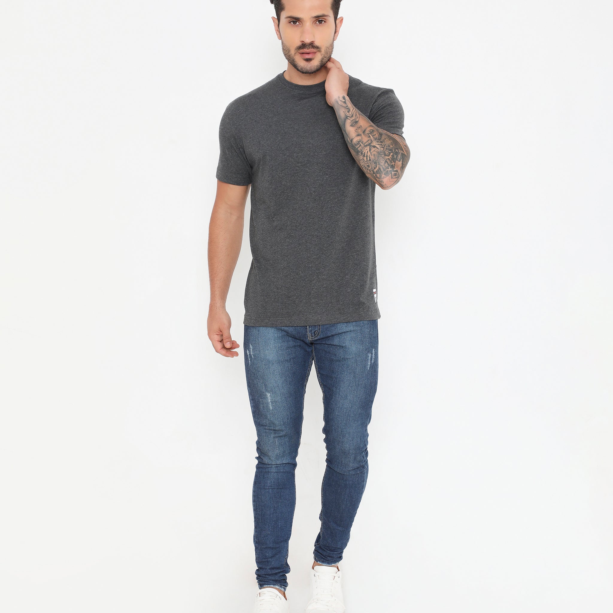 Men Charcoal Melange Leisurewear Essential Cotton Tee - 004