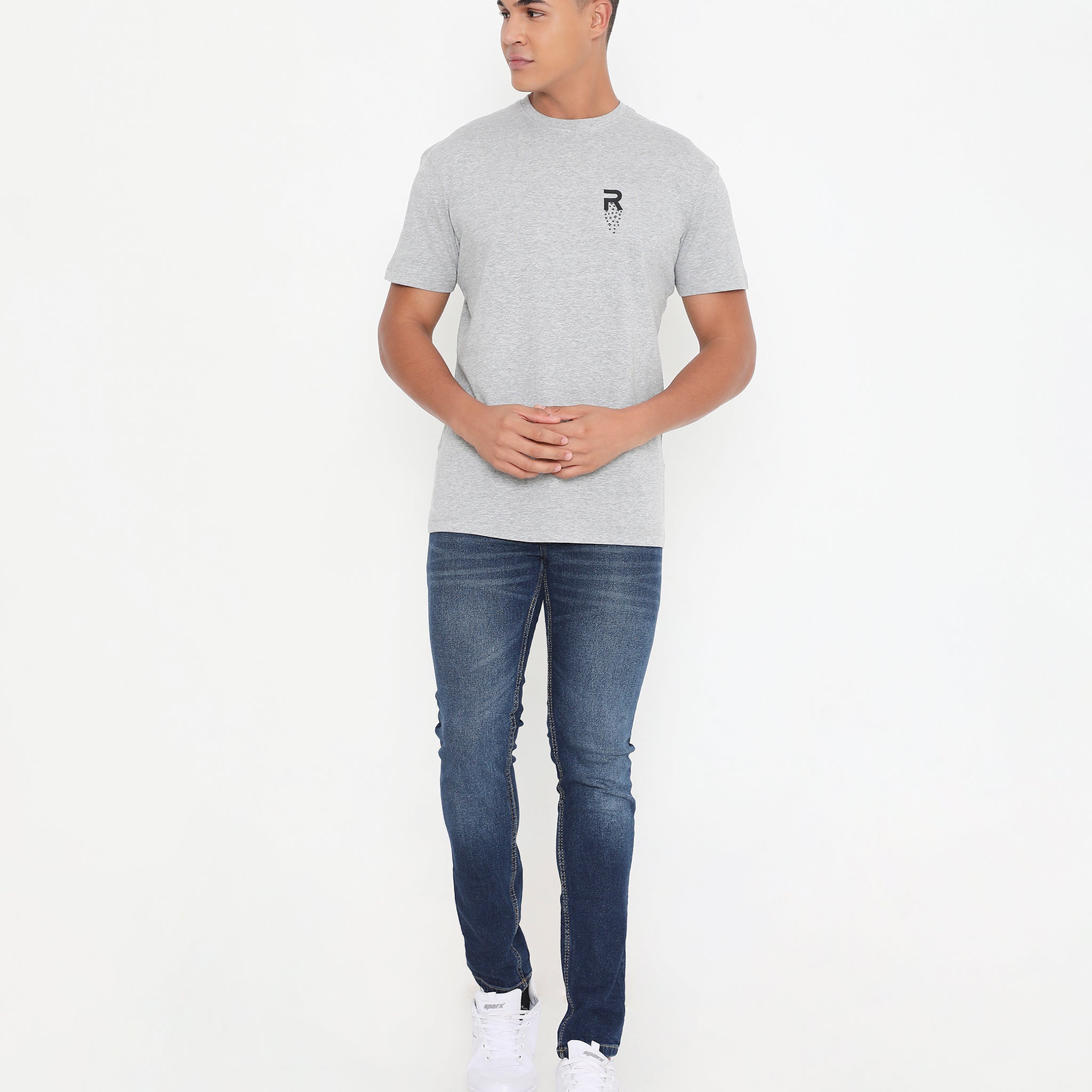 Men Grey Melange Leisurewear Cotton Tee - 002