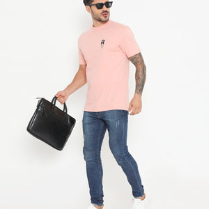 Men Solid Peach Leisurewear Cotton Tee - 002