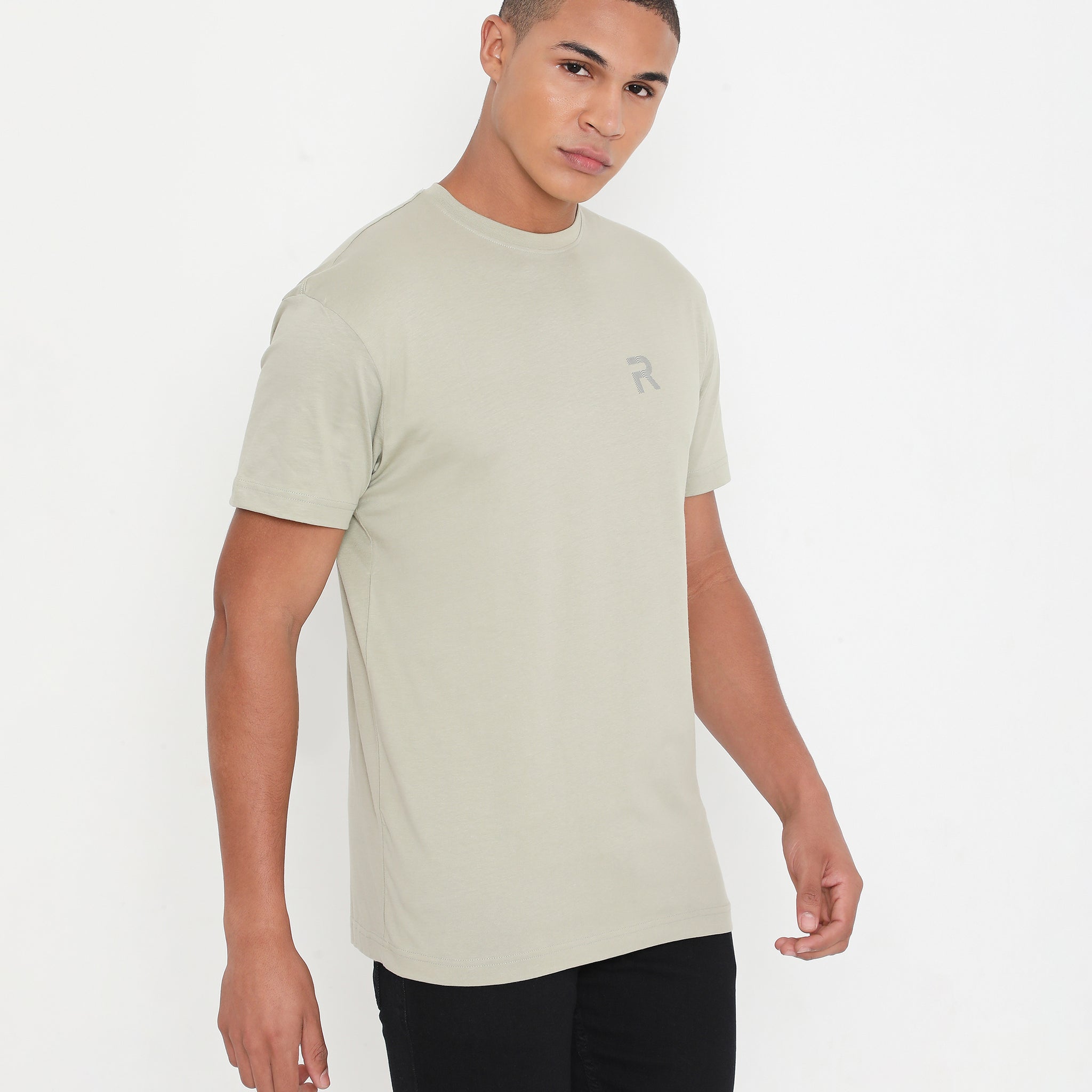 Moss Grey Men Casuals Pure Cotton Tee - 003