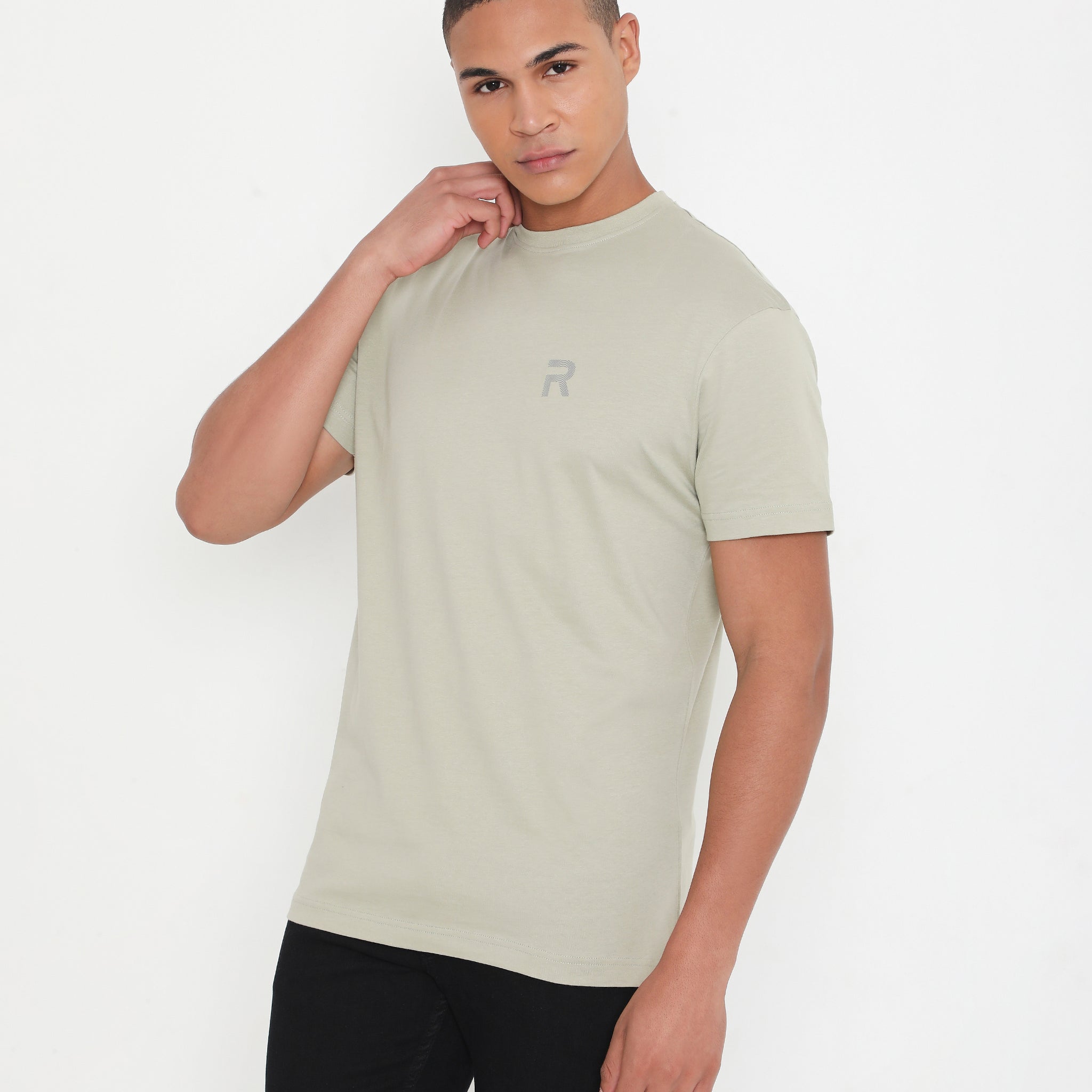 Moss Grey Men Casuals Pure Cotton Tee - 003