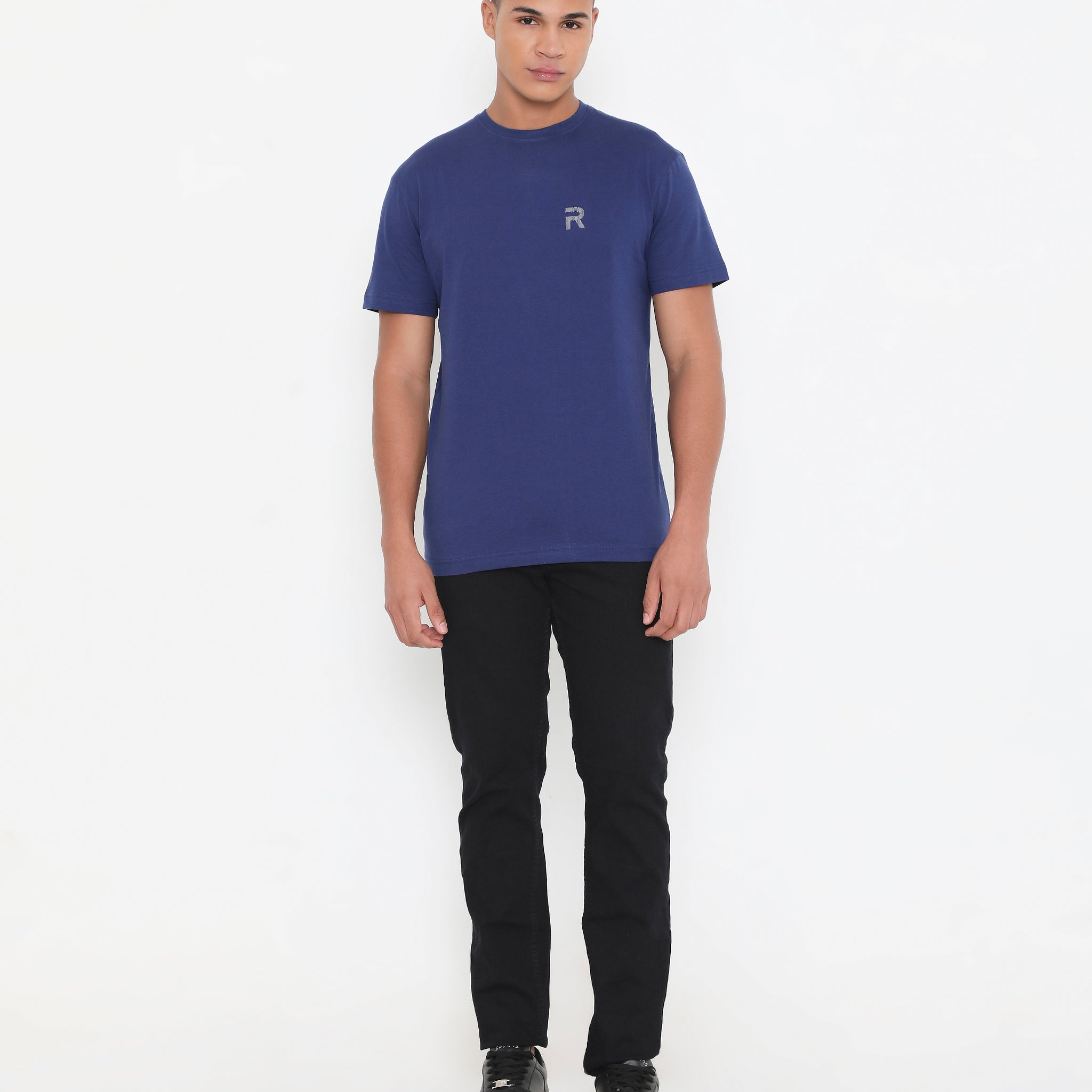 Men Navy Blue Pure Cotton Tee Casual- 003