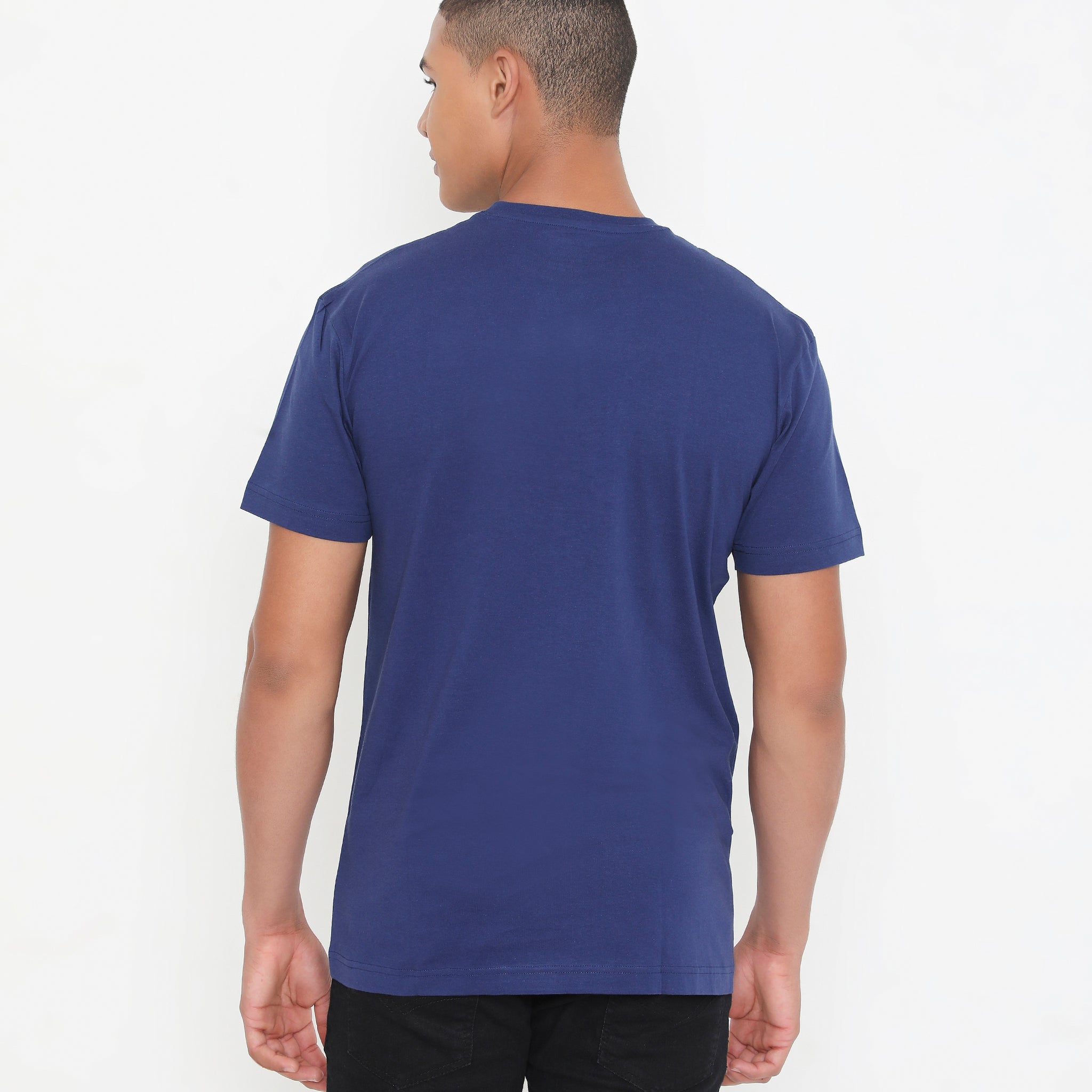 Men Navy Blue Pure Cotton Tee Casual- 003