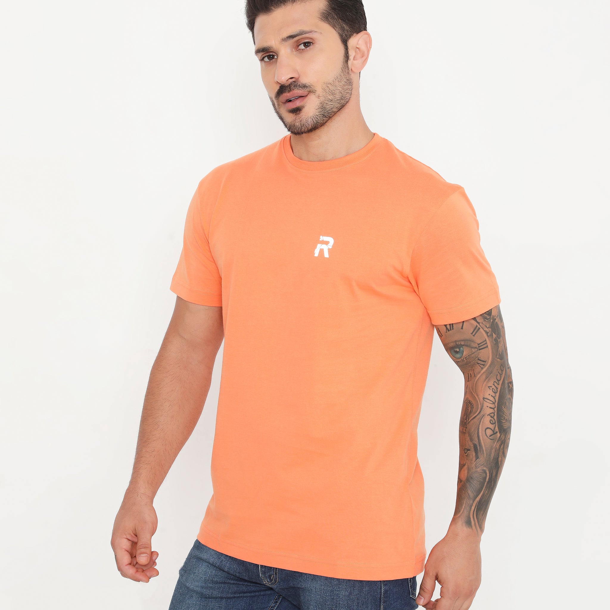 Soft Orange Men Solid Essential Cotton T-Shirt 001