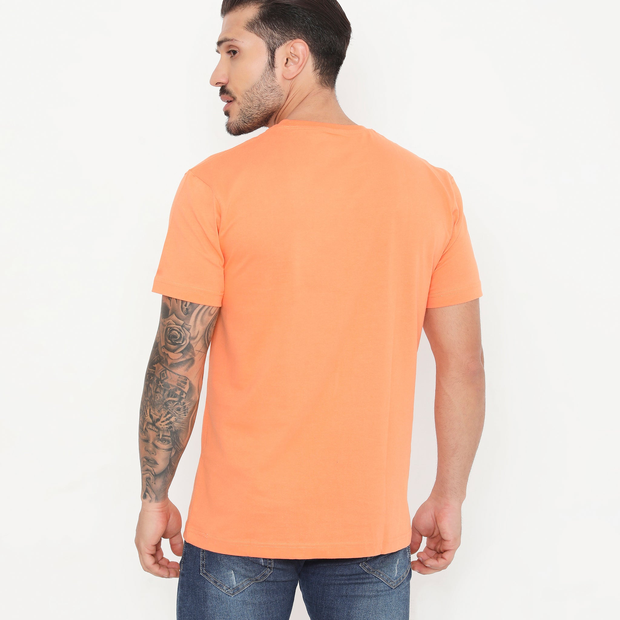 Soft Orange Men Solid Essential Cotton T-Shirt 001