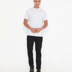 White Melange Men Solid Essential Cotton T-Shirt 001