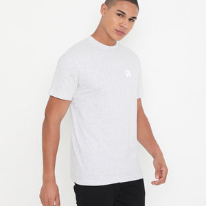 White Melange Men Solid Essential Cotton T-Shirt 001