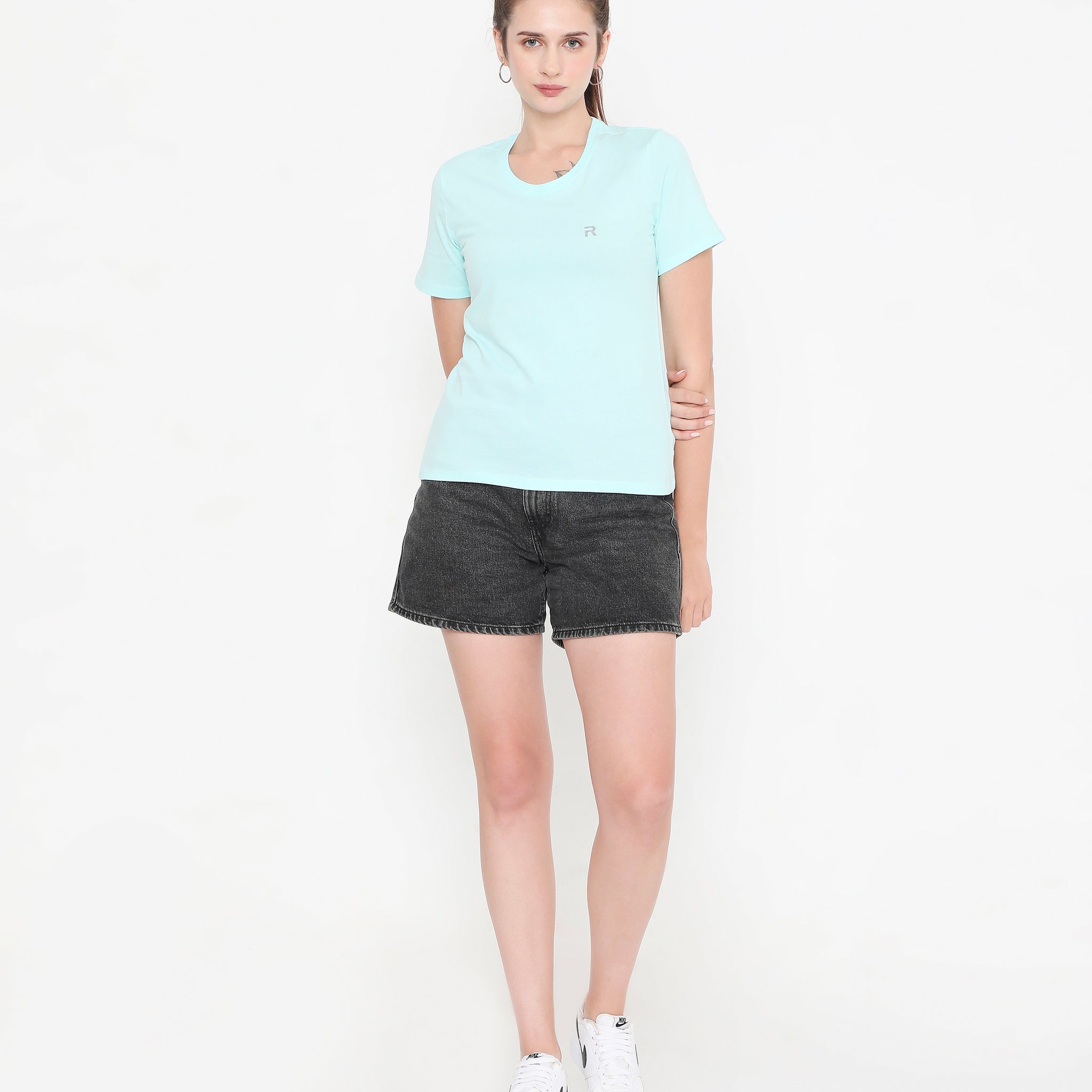 Aqua Blue Essential Cotton T-Shirt For Women - 002