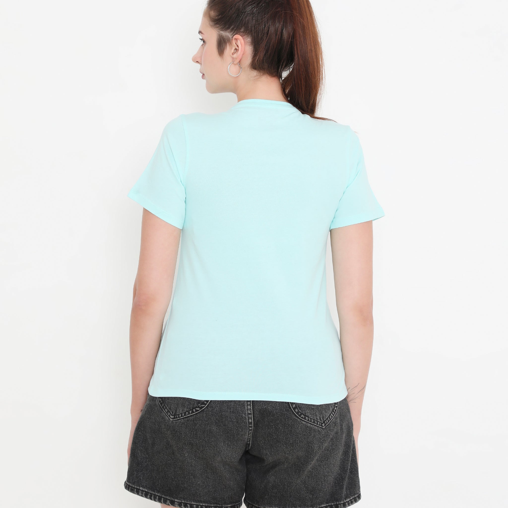 Aqua Blue Essential Cotton T-Shirt For Women - 002