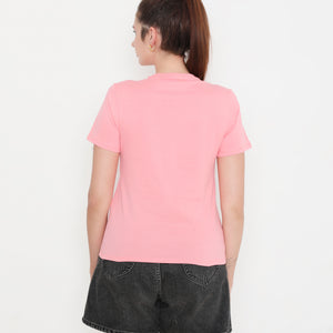 Women Solid Pink Round Neck Cotton T-Shirt - 001