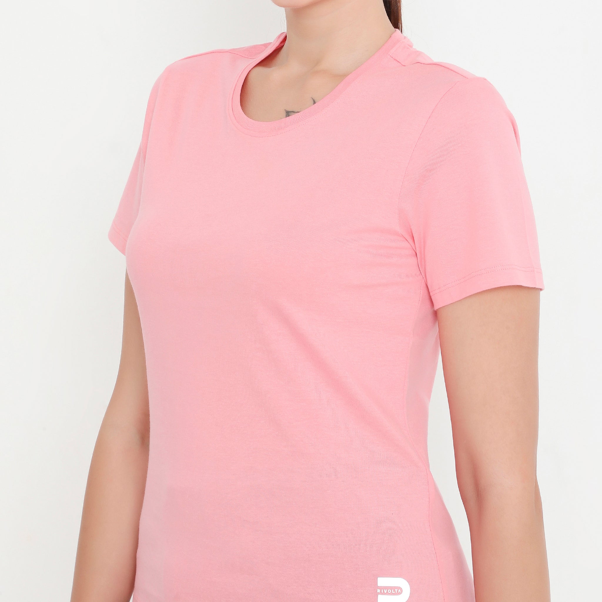 Women Solid Pink Round Neck Cotton T-Shirt - 001