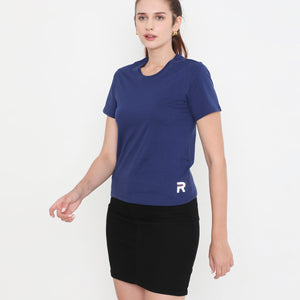 Women Solid Navy Blue Round Neck Cotton T-Shirt - 001