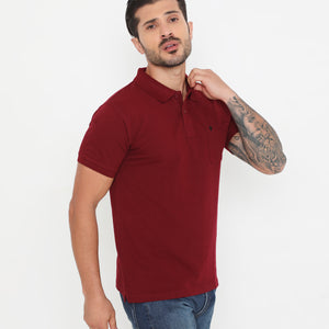 Men Wine Essential Cotton Polo T-Shirt with Chest Pocket