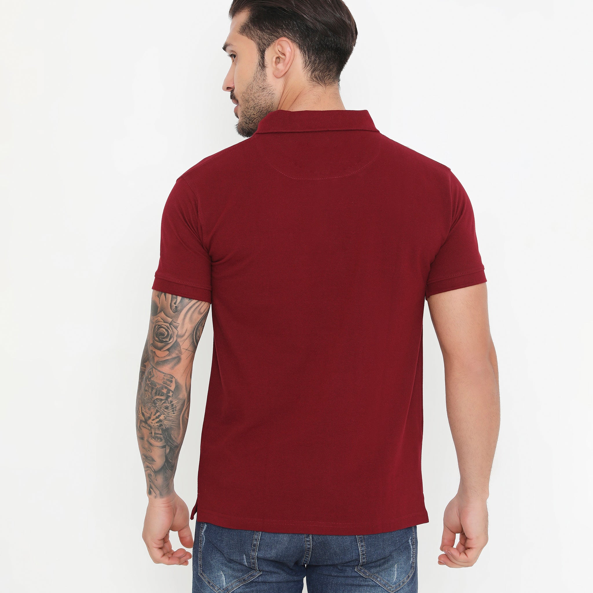 Men Wine Essential Cotton Polo T-Shirt with Chest Pocket