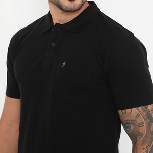 Men Solid Black Essential Cotton Polo T-Shirt with Chest Pocket