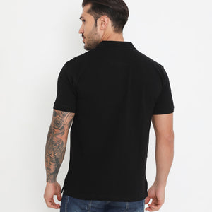 Men Solid Black Essential Cotton Polo T-Shirt with Chest Pocket