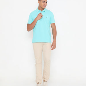 Men Solid Aqua Blue Classic Polo T-Shirt