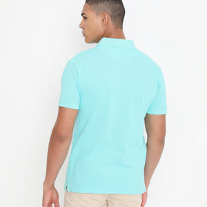 Men Solid Aqua Blue Classic Polo T-Shirt