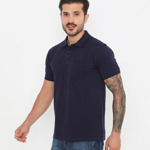 Men Navy Blue Essential Cotton Polo T-Shirt with Chest Pocket