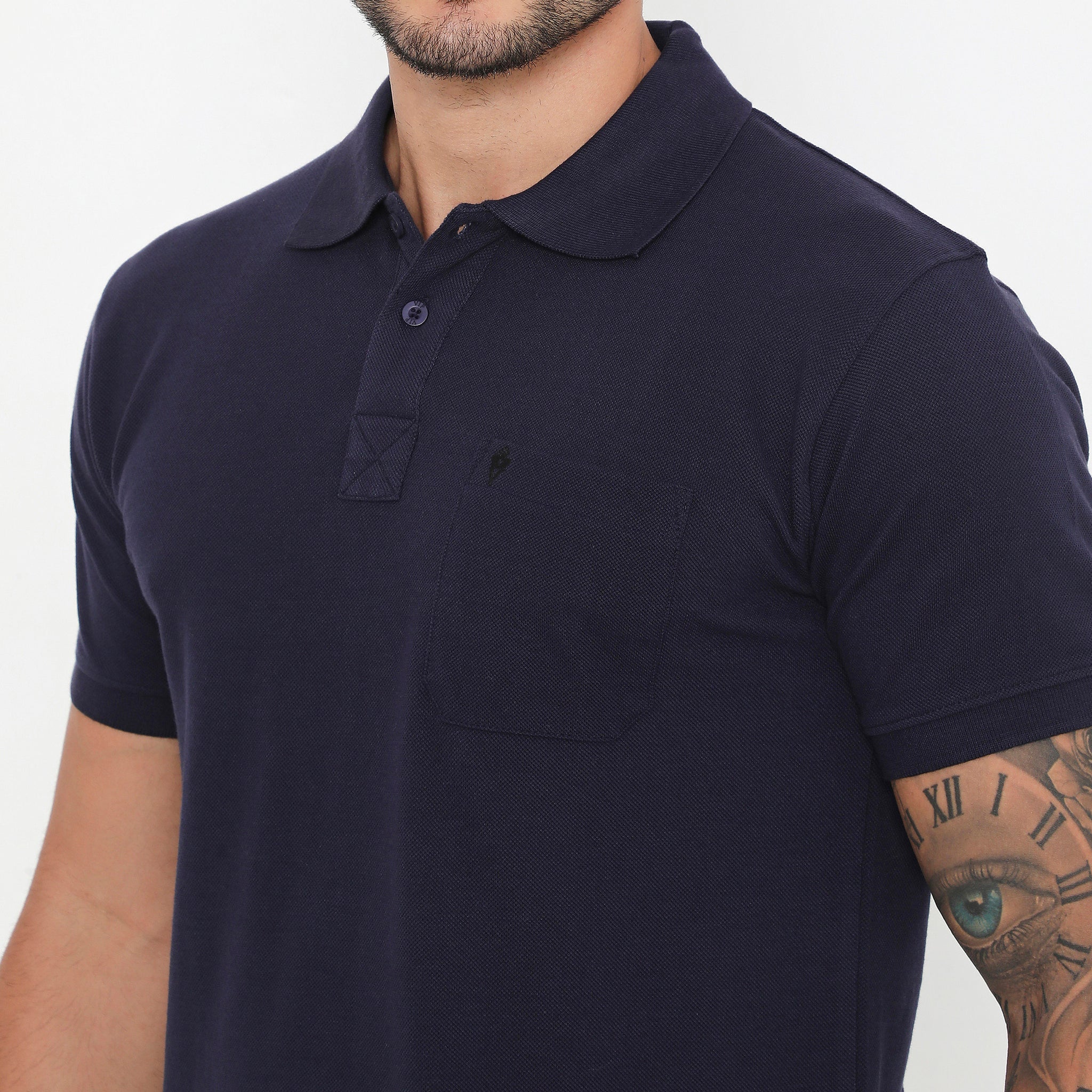 Men Navy Blue Essential Cotton Polo T-Shirt with Chest Pocket