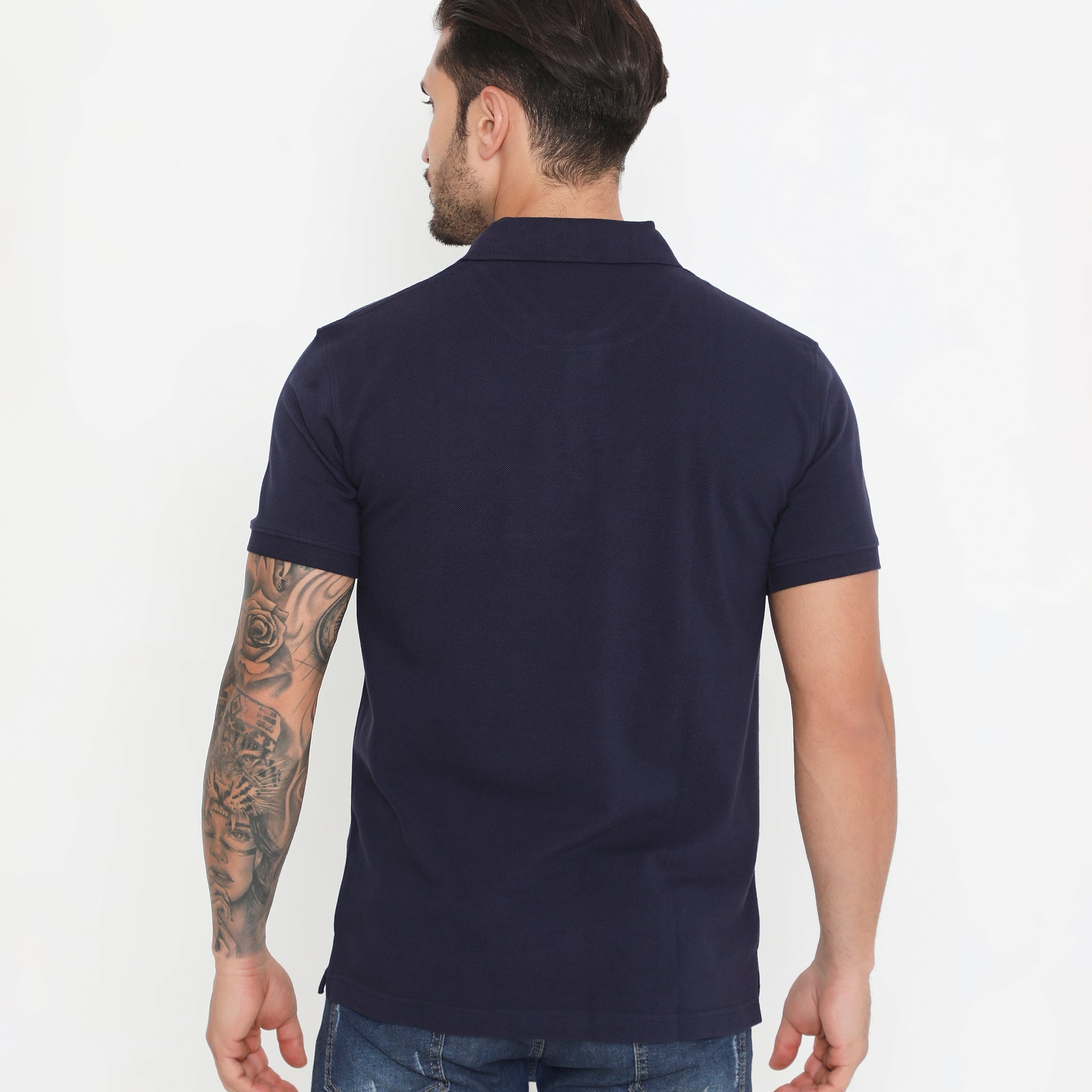 Men Navy Blue Essential Cotton Polo T-Shirt with Chest Pocket