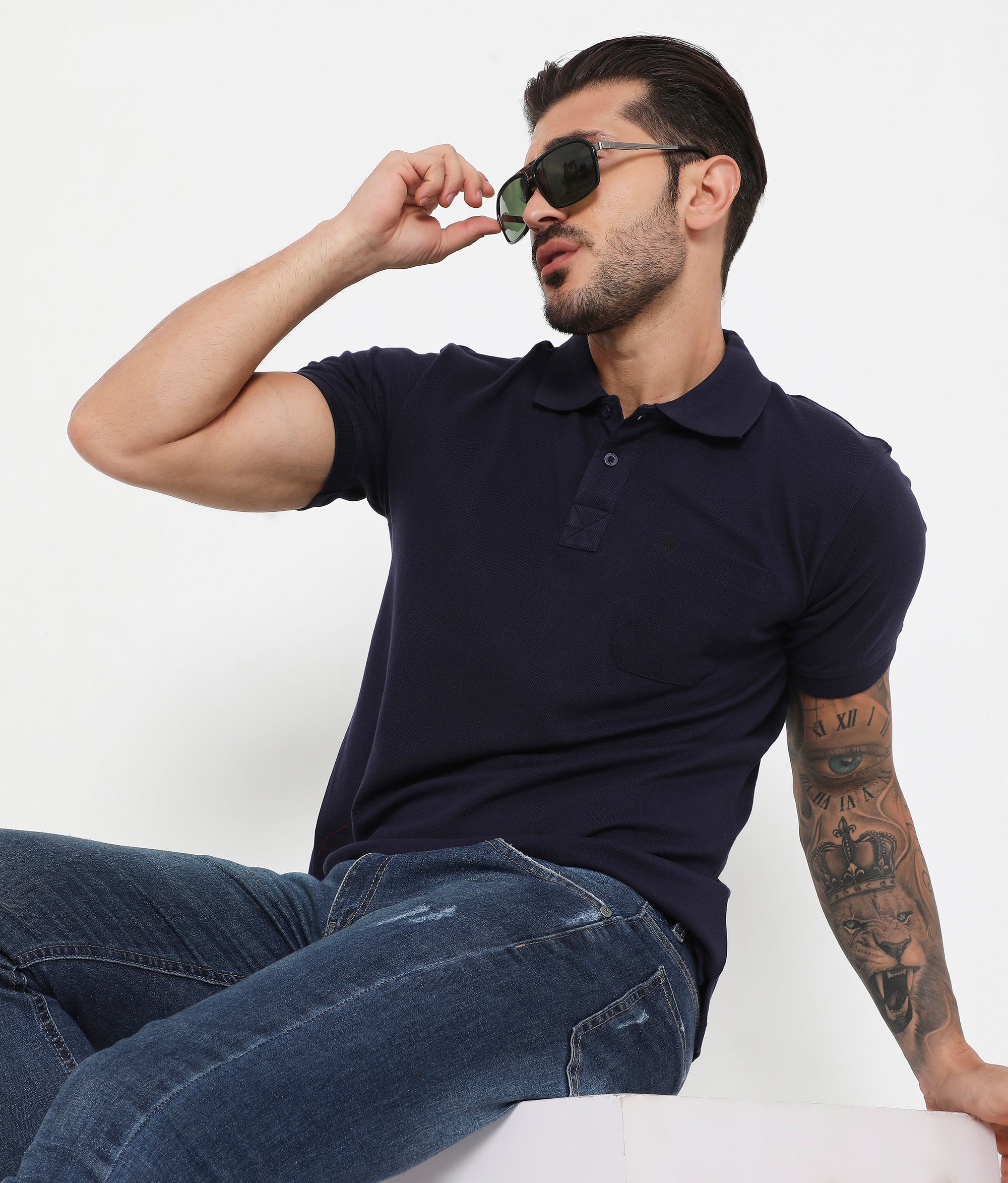 Men Navy Blue Essential Cotton Polo T-Shirt with Chest Pocket – VIP ...