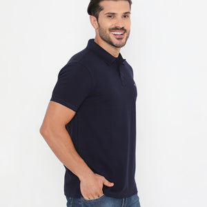 Men Navy Blue Classic Cotton Polo T-Shirt