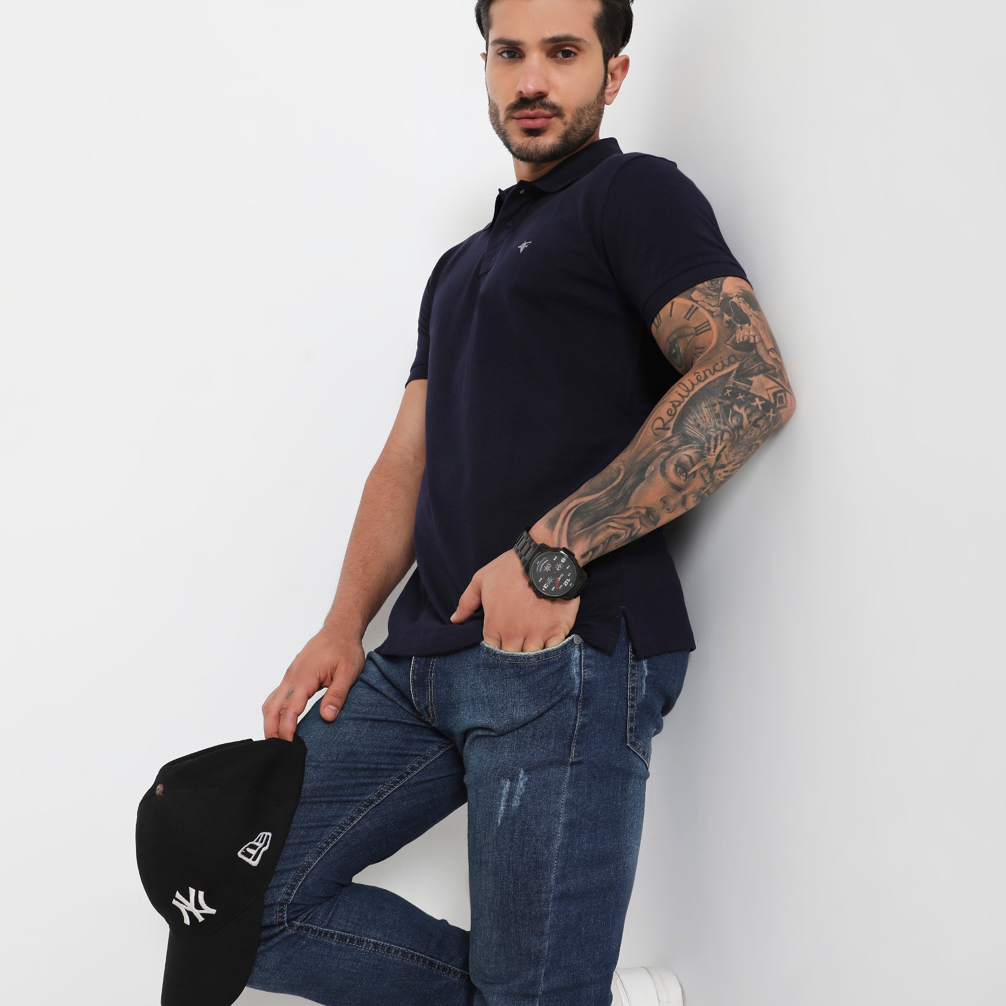 Men Navy Blue Classic Cotton Polo T-Shirt