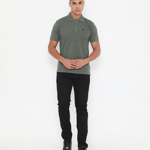 Men Classic Cotton Polo T-Shirt - Green Melange