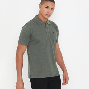 Men Classic Cotton Polo T-Shirt - Green Melange