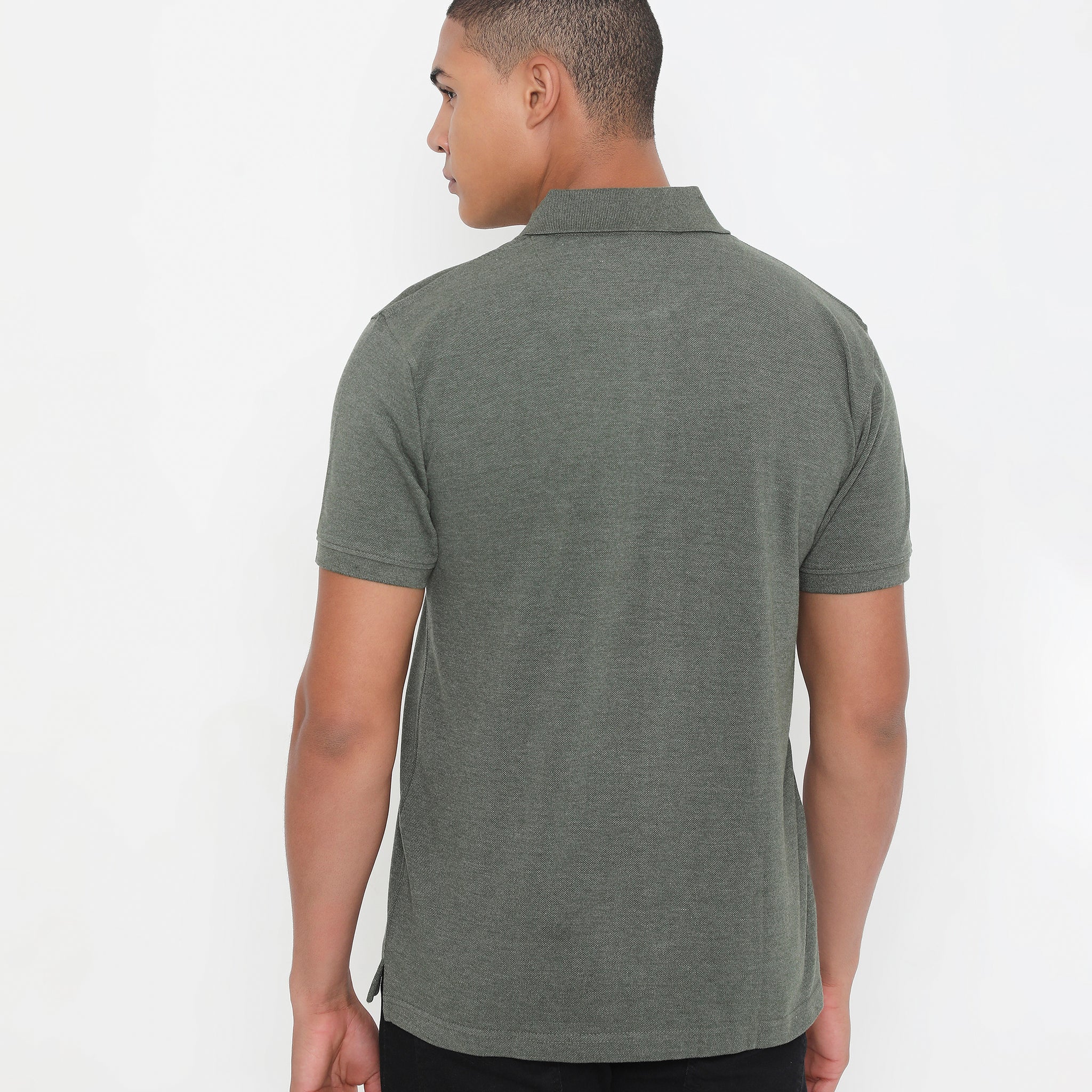 Men Classic Cotton Polo T-Shirt - Green Melange