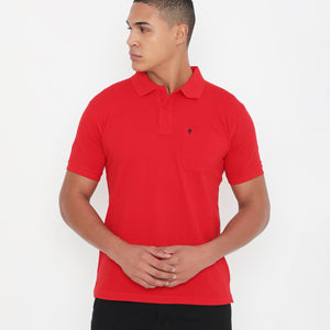 Men Solid Red Essential Cotton Polo T-Shirt with Chest Pocket