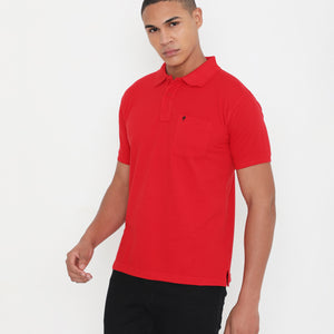 Men Solid Red Essential Cotton Polo T-Shirt with Chest Pocket