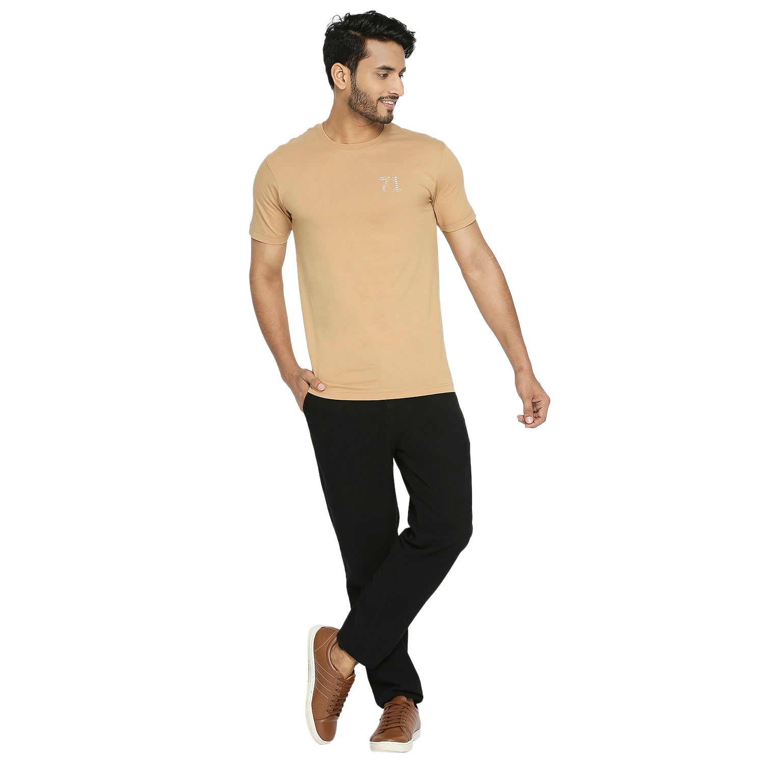 Solid Khaki Everyday Essential Cotton T-Shirt for Men