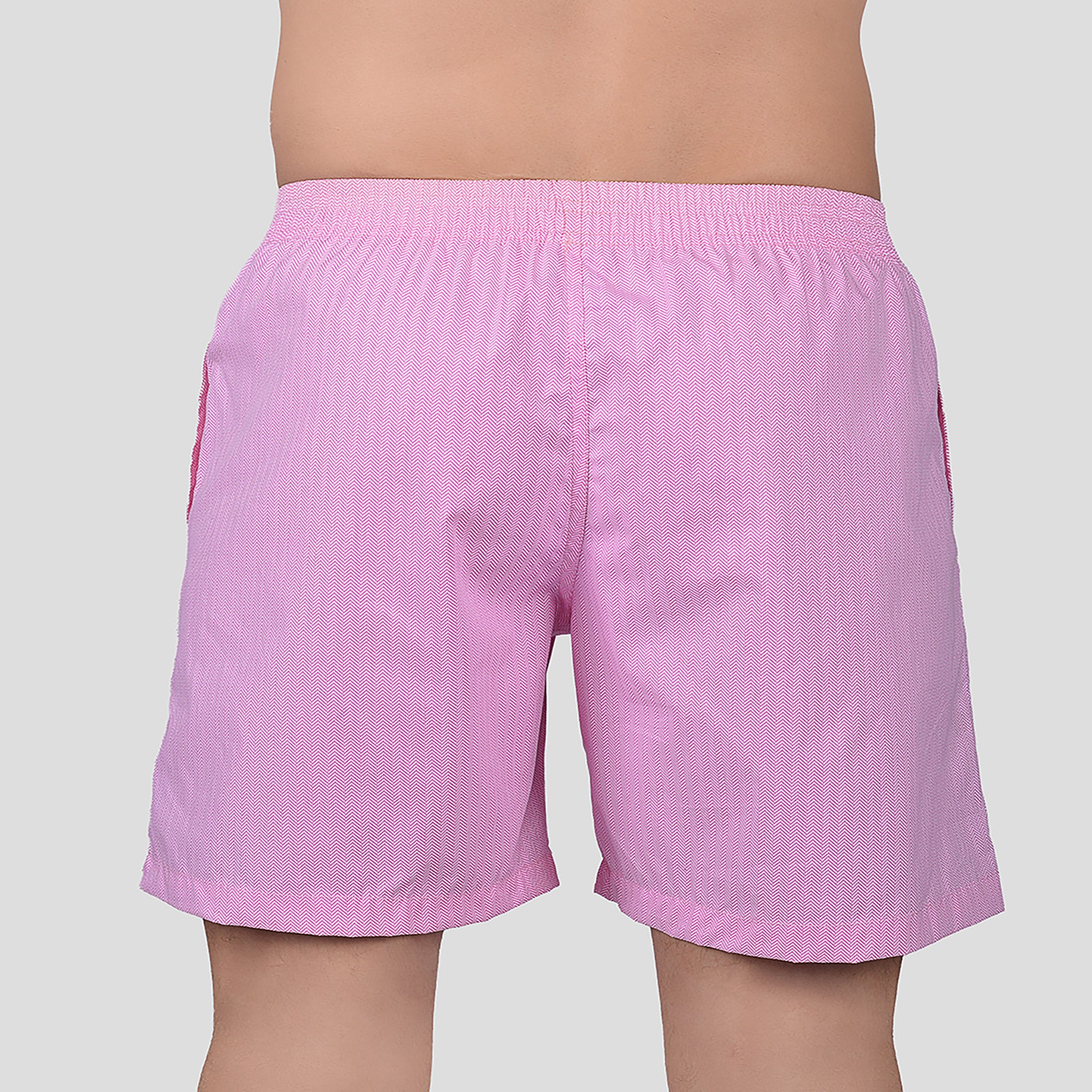 BOKSA Men's Printed Cotton Boxer Shorts with Side Pockets - Wave Pink