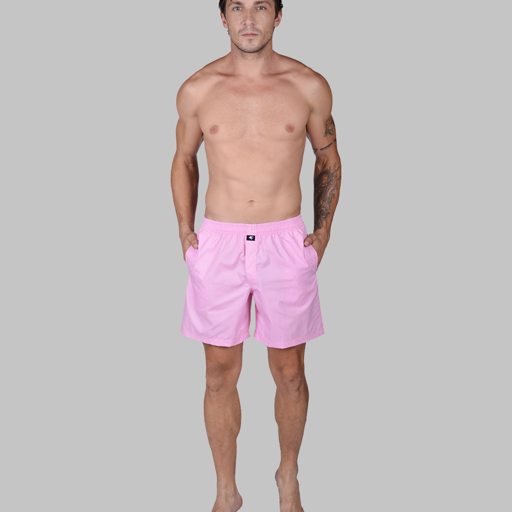 BOKSA Men's Printed Cotton Boxer Shorts with Side Pockets - Wave Pink