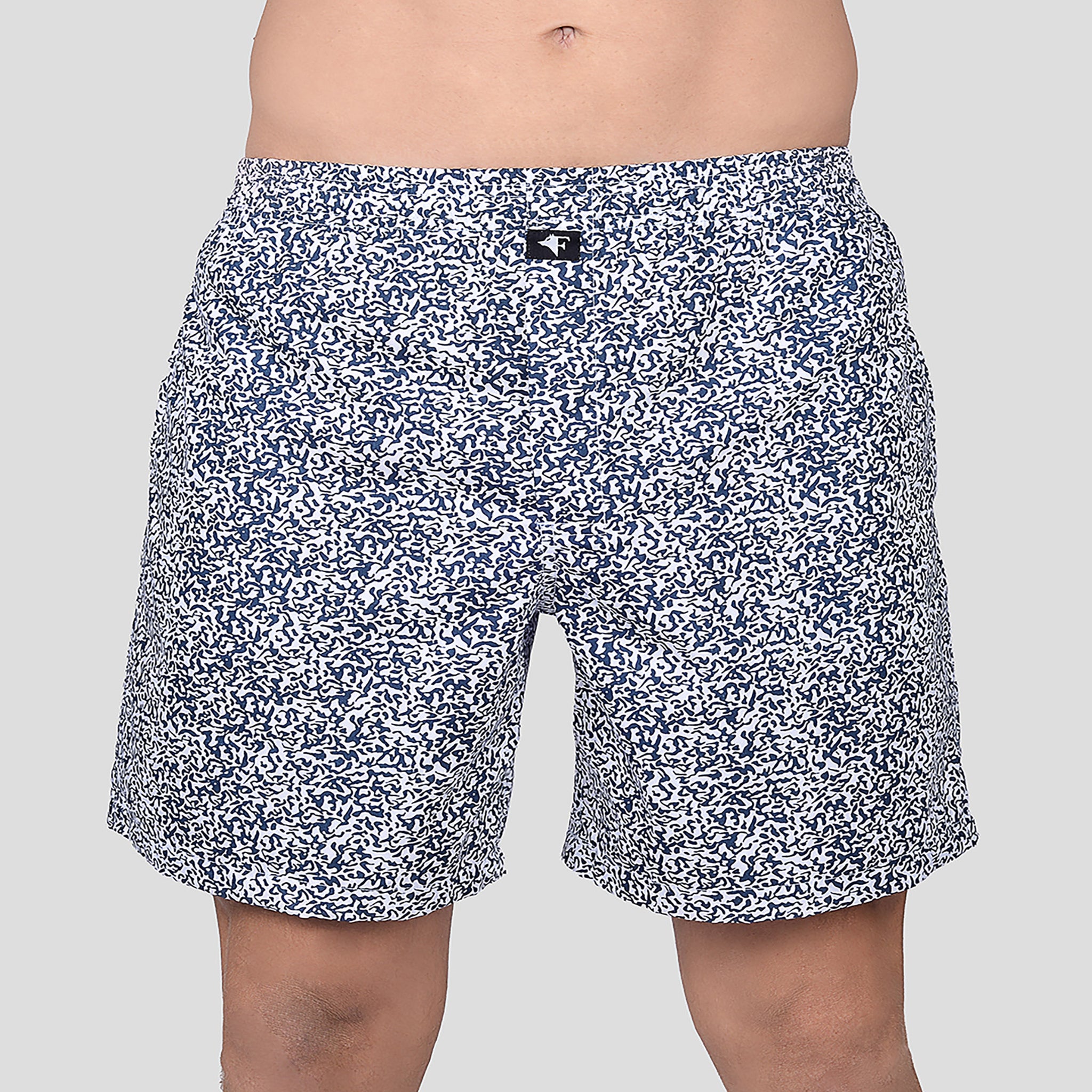 BOKSA Men's Printed Cotton Boxer Shorts with Side Pockets - White Abstract