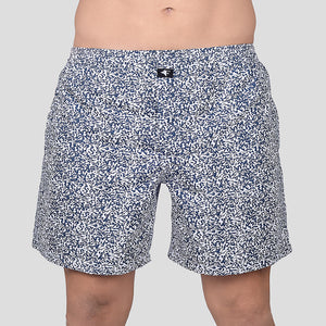 BOKSA Men's Printed Cotton Boxer Shorts with Side Pockets - White Abstract