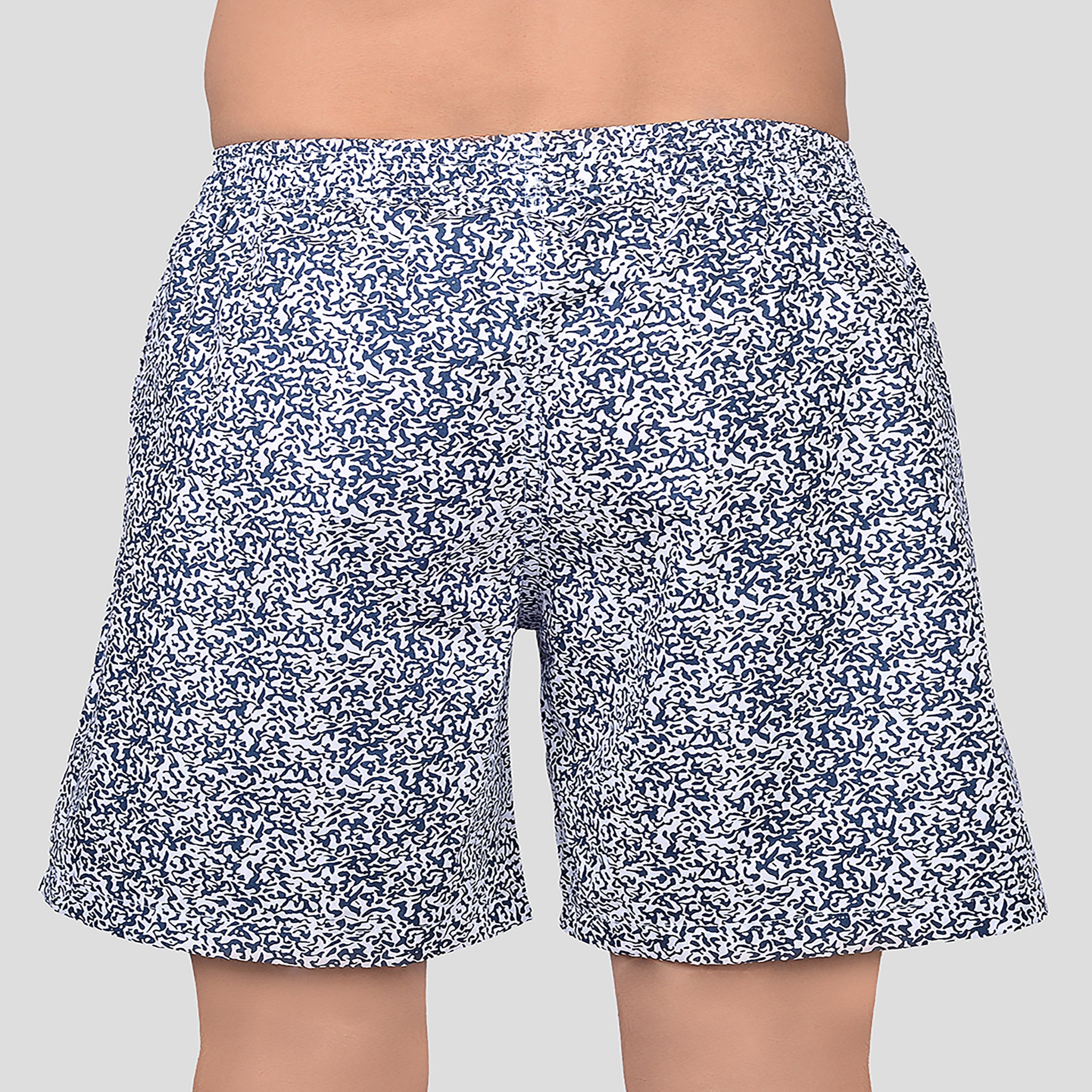 BOKSA Men's Printed Cotton Boxer Shorts with Side Pockets - White Abstract