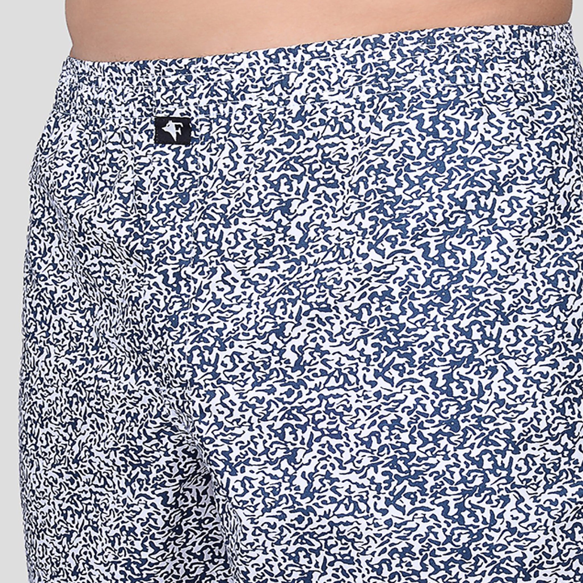 BOKSA Men's Printed Cotton Boxer Shorts with Side Pockets - White Abstract