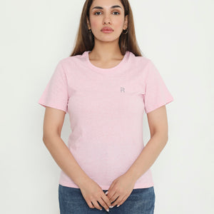 Pink Melange Essential Cotton T-Shirt For Women - 002