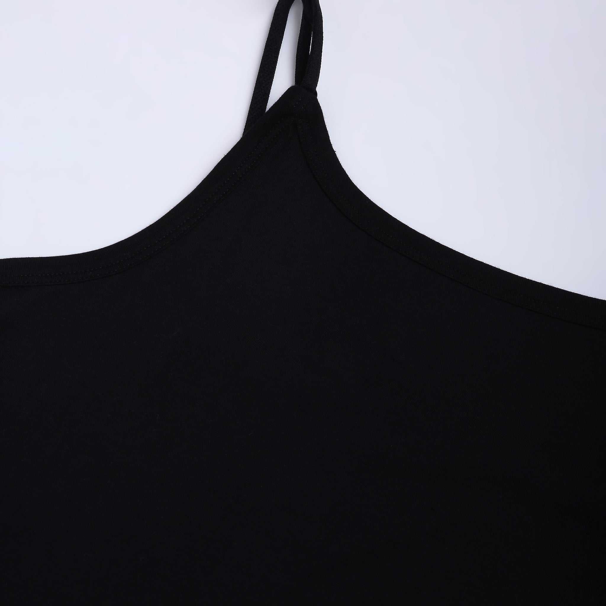 Women's Side Slit Kurti Slip Camisole with Adjustable Straps - Black