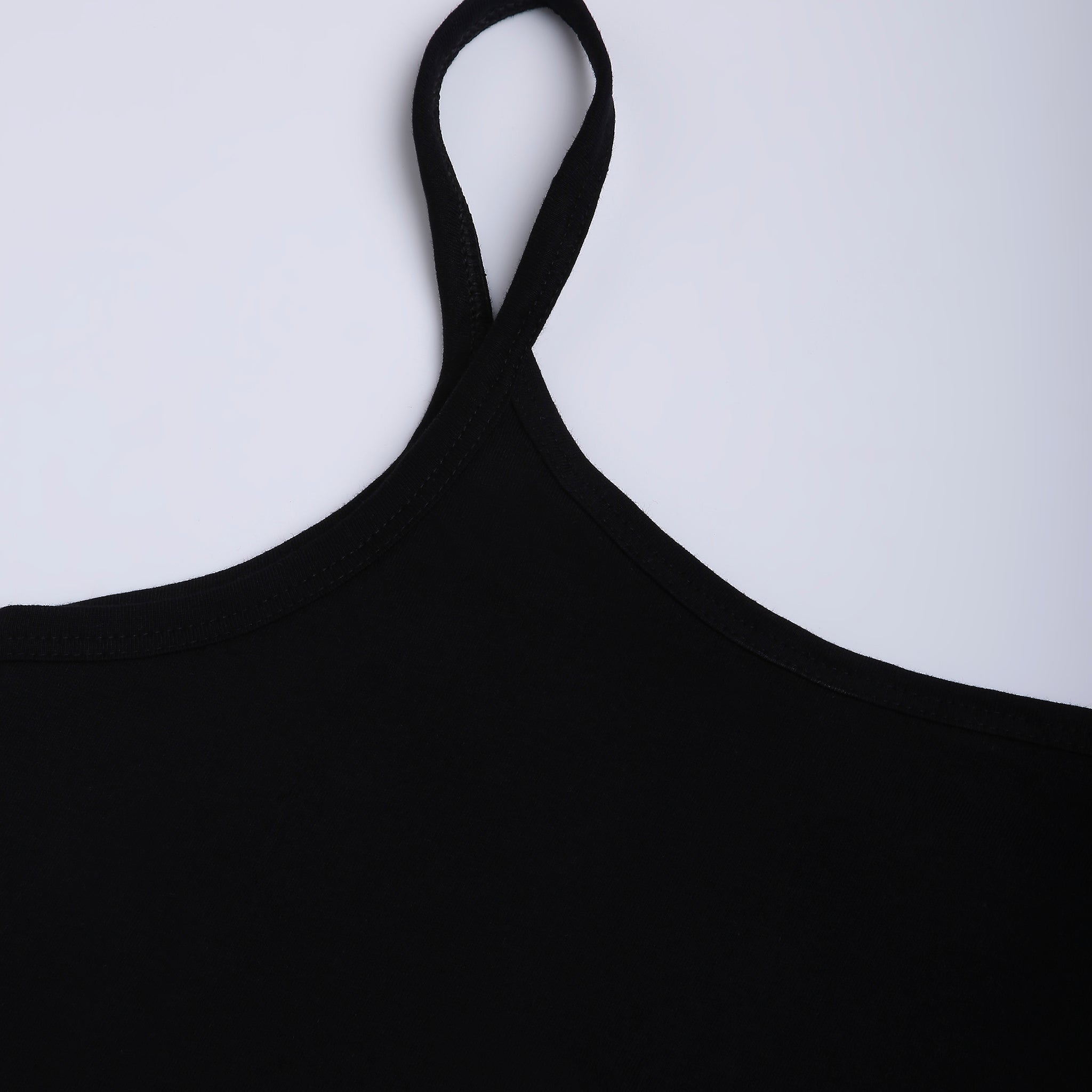 Women Solid Black Pure Cotton Innerwear Camisole with Slender Straps