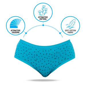 Feelings Passion Women's Outer Elastic Cotton Hipster Panty Printed- Assorted Colours
