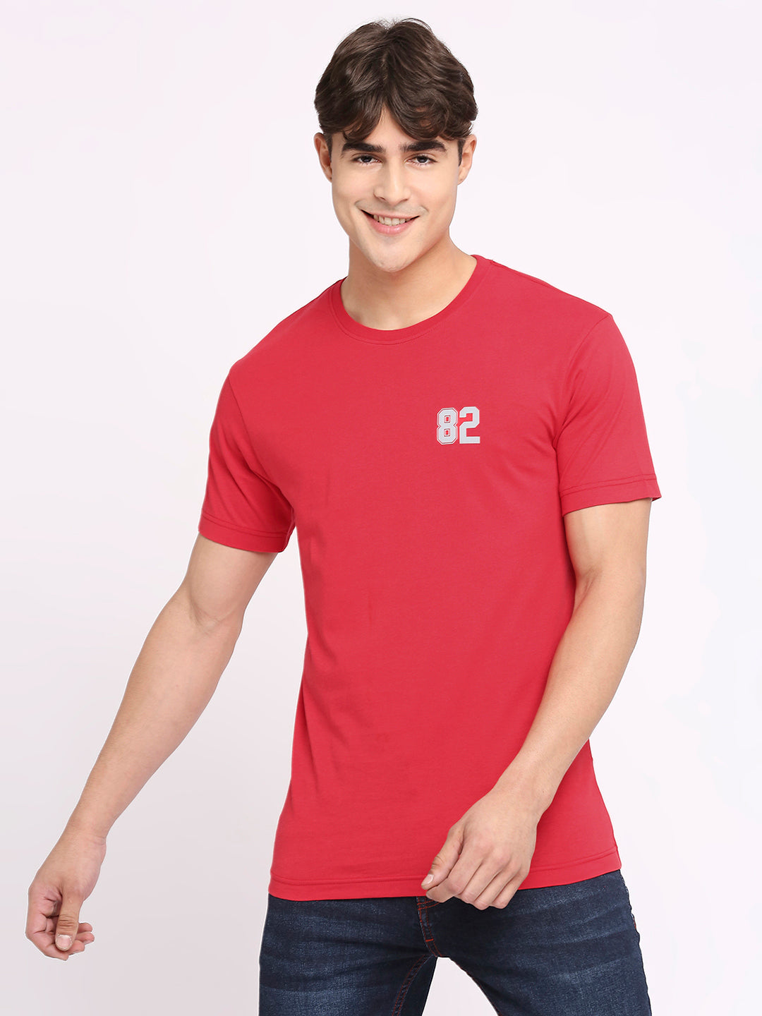 Frenchie Mens Red Round Neck T-Shirt